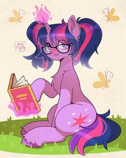 blush book chest_tuft cutie_mark eyelashes eyewear female feral fur glasses hair hooves horn looking_up magic_user multicolored_hair open_book pigtails purple_body purple_eyes purple_fur purple_hooves sidelocks sitting tuft wearing_glasses javafluffy friendship_is_magic hasbro my_little_pony mythology twilight_sparkle_(mlp) equid equine mammal mythological_creature mythological_equine unicorn 2026 cel_shading colored digital_drawing_(artwork) digital_media_(artwork) hi_res shaded
