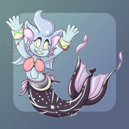 balloonie blue_body fin inflatable mane smile solo split_form yellow_eyes symrea animate_inanimate aquatic living_inflatable merfolk 1:1 hi_res