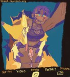 anthro camera_view dark_body dark_skin duo female fur human_on_anthro interspecies male male/female smile yellow_body yellow_fur guncht rue_(guncht) canid canine canis human jackal mammal