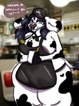 anthro apron apron_only big_breasts breasts clothing female solo thick_thighs waiter wide_hips mana_hannah waffle_house bovid bovine mammal 3:4 hi_res