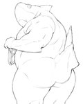 anthro belly big_belly butt humanoid_hands kemono male overweight overweight_male simple_background solo magumataishi fish marine shark 2013 4:5