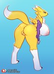 anthro anus big_breasts big_butt black_sclera breasts butt female fur genitals mostly_nude nipples solo tail yellow_body yellow_fur sjevi bandai_namco digimon canid digimon_(species) mammal renamon 2024 hi_res