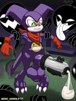 2_horns 3_fingers 3_toes 4_fingers accessories_only accessory ambiguous_gender anthro arm_grab arms_out balls big_balls big_penis black_body blush blush_lines bodily_fluids cemetery chest_markings claws clothed clothing condom cum cum_drip dripping ejaculation erection eyebrows facial_markings feet filled_condom fingers floating_hands genital_fluids genitals ghost_tail glitch gloves grabbing_another green_eyes grin group half-closed_eyes hand_on_arm handwear head_markings heart_symbol holding_up holding_up_other_character horn huge_penis humanoid_genitalia humanoid_penis inside kerchief larger_male looking_at_genitalia looking_at_own_penis looking_at_penis looking_at_self looking_down looking_down_at_genitalia looking_down_at_penis machine male male/ambiguous markings metal midair milking_machine mostly_nude mostly_nude_anthro mostly_nude_male motion_lines multicolored_body muscular muscular_anthro muscular_male muscular_thighs narrowed_eyes neckwear open_mouth orb_body partially_clothed partially_clothed_anthro partially_clothed_male penile penis penis_milking pupils purple_balls purple_body purple_horn purple_penis purple_skin red_clothing red_gloves red_handwear red_kerchief red_neckwear saggy_balls scrotum_flap sex sexual_barrier_device sharp_teeth simple_background size_difference small_but_hung smile spade_tail stairs sweat sweatdrop tail teeth toe_claws toes tombstone tongue tongue_out two_tone_body white_body white_claws white_eyes white_markings white_mouth white_pupils white_skin white_tongue wide_eyed yellow_body yellow_markings yellow_skin ner0_kobold bandai_namco digimon nintendo pokemon digimon_(species) digital_creature generation_1_pokemon ghost glitch_creature glitch_pokemon humanoid impmon missingno. pokemon_(species) spirit 2025 3:4 absurd_res cel_shading colored digital_drawing_(artwork) digital_media_(artwork) english_description hi_res shaded signature watermark