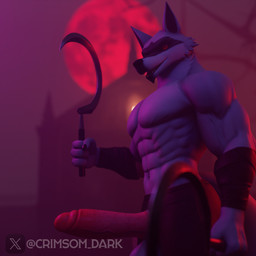 abs anthro arm_wrapping arm_wraps balls biceps big_penis blurred_background bottomwear clothed clothing dual_wielding ears_up erection facial_markings full_moon fur fuzzy genitals grey_body grey_fur head_markings holding_object holding_weapon humanoid_genitalia humanoid_penis long_penis looking_at_viewer male markings mask_(marking) moon muscular muscular_anthro muscular_male navel night open_bottomwear open_clothing open_mouth open_pants outside pants penis pointy_ears prick_ears red_eyes red_moon sickle side_view smile solo standing tail teeth topless vein veiny_penis weapon wrapped_arms wraps crimsomdark valorlynz_(modeler) blender_cycles dreamworks puss_in_boots_(franchise) death_(puss_in_boots) canid canine canis mammal wolf 1:1 3d_(artwork) blender_(artwork) digital_media_(artwork) signature watermark
