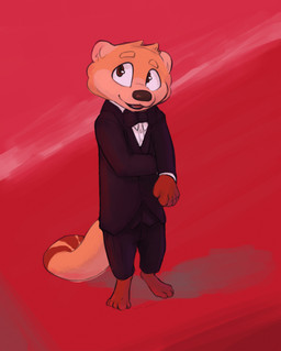anthro black_tie_(suit) bow_tie clothed clothing male simple_background smile solo standing suit tail glibnel odds_(glibnel) hi_res