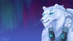 anthro aurora_(phenomenon) braided_hair curled_fur fur glowing glowing_eyes glowing_runes hair male night sky solo white_body white_fur wool_(fur) kekpafrany league_of_legends riot_games tencent volibear bear mammal polar_bear ursine 16:9 2020 hi_res widescreen