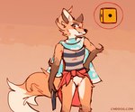 2024 anthro biped blush bottomless bottomless_anthro bottomless_female brown_body brown_fur canid canine clothed clothing dice digital_media_(artwork) dungeons_of_aether female female_anthro fleet_(dungeons_of_aether) fox fur gameplay_mechanics genitals gloves_(marking) lawyerdog looking_at_viewer mammal markings multicolored_body multicolored_fur orange_body orange_fur pussy rivals_of_aether solo text url warm_colors white_body white_fur