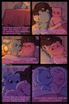2023 anthro azulin_(unicorn_wars) bear bed bedding belly blanket blue_body blue_eyes blush clothing comic detailed_background dialogue duo fazbeast furniture gordi_(unicorn_wars) hi_res hug hugging_another hugging_from_behind inside mammal moobs pillow pink_body slightly_chubby spanish_text text translation_check translation_request underwear unicorn_wars