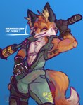 anthro armpit_hair balls body_hair bulge clothed clothing detailed_bulge erection fur genitals hair looking_at_viewer male orange_body orange_fur penis simple_background smile solo tail text white_body josendall_art epic_games fortnite fennix_(fortnite) canid canine fox mammal red_fox true_fox digital_media_(artwork) hi_res