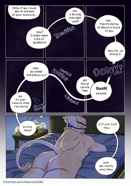 anthro bed bedroom blindfold breasts butt candle candlelight dialogue female fur furniture light lying lying_on_bed night nude nude_anthro nude_female offscreen_character on_bed on_front page_number petals rose_petals solo speech_bubble tail tan_body tan_fur text kantachibli clover_(kantachibli) bovid bovine cattle mammal comic english_text hi_res url