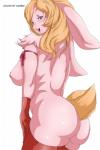 anthro areola big_breasts big_butt blue_eyes breasts butt erect_nipples female fur hair kemono long_hair nipples nude orange_hair side_boob solo gmgkaiser okiyo lagomorph leporid mammal rabbit 2014 hi_res