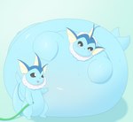 ambiguous_gender belly big_belly black_sclera blush duo feral hose hose_inflation huge_belly hyper hyper_belly immobile inflation liquid_inflation open_mouth shadow simple_background size_difference smile water_inflation white_eyes hgh-pine nintendo pokemon eeveelution generation_1_pokemon pokemon_(species) vaporeon absurd_res hi_res