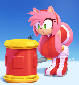 anthro bent_over big_breasts boots breasts clothing dress female footwear gloves green_eyes hair hammer handwear huge_breasts open_mouth pink_body pink_hair shoes solo thick_thighs tools wide_hips dibujosv12 sega sonic_the_hedgehog_(series) amy_rose eulipotyphlan hedgehog mammal absurd_res hi_res