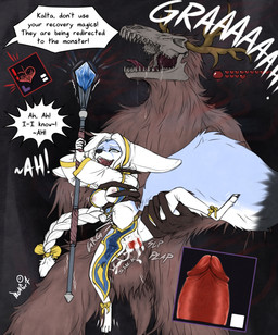 abdominal_bulge anthro balls big_ears big_penis big_tail black_body black_fur blue_body blue_eyes blue_fur bodily_fluids bone carry_position casting clothed clothing cum cum_inside drooling duo female female_penetrated fur gameplay_mechanics genital_fluids genitals hair healer healslut_(healer) larger_male looking_pleasured male male/female male_penetrating male_penetrating_female open_mouth penetration penis saliva sex simple_background size_difference skimpy skull smaller_female staff tail teeth text vaginal vulva white_body white_fur white_hair blokfort slice_&_dice kalta_(blokfort) canid canine fennec_fox fox mammal monster true_fox 2026 english_text hi_res