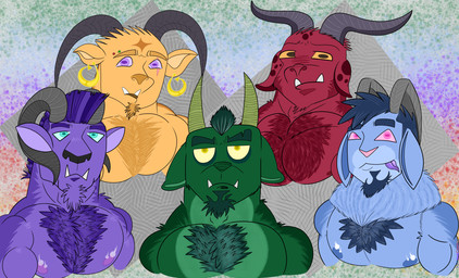ambiguous_gender anthro beard big_arms big_muscles black_eyes blue_eyes ear_piercing ear_ring eye_scar facial_hair facial_scar fangs fluffy fluffy_fur fur goatee gold_sclera hair horizontal_pupils horn lips long_ears long_horn male mohawk muscle_arms muscular nipples nips piercing pink_eyes pink_nose pupils purple_eyes purple_tongue ring_piercing scar snout solo teeth tongue yellow_eyes nickbravecomics ambar_(nickbravecomics) azur_(nickbravecomics) kephros_(nickbravecomics) oros_(nickbravecomics) pyros_(nickbravecomics) hi_res