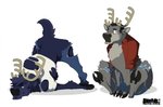 after_transformation antlers blue_body blue_fur blush bodily_fluids clothing cloven_hooves duo feral fur grey_body grey_fur holidays hooves horn species_transformation sweat sweatdrop torn_clothing transformation wardrobe_malfunction sky3 zho christmas forepawz forebucks zho_(character) deer mammal new_world_deer reindeer