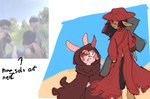 anthro blursed_image clothing desert duo eyewear fedora glasses hat headgear headwear horn male male/male sky skyscape torn_clothing tiredlycrooked baphomet_(tiredlycrooked) bovid caprine goat lagomorph leporid mammal rabbit hi_res