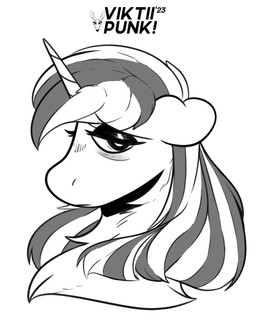 chest_tuft ears_back ears_down eye_bags feral hair horn looking_at_viewer pivoted_ears quadruped sad solo tired tuft viktiipunk hasbro my_little_pony mythology equid equine mammal mythological_creature mythological_equine unicorn bust_portrait hi_res monochrome portrait