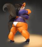 anthro big_butt biped butt clothed clothing eyewear female footwear glasses high_heels looking_back nipple_outline open_mouth overweight overweight_anthro overweight_female shoes smile solo standing thick_thighs tight_clothing underwear vondranart canid canine fox mammal hi_res