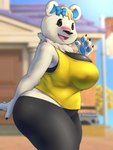 4_fingers anthro black_nose blurred_background blush clothed clothing eyebrows female fingers fur hair looking_at_viewer open_mouth outside solo aeonspassed animal_crossing nintendo tutu_(animal_crossing) bear mammal 2022 3:4 digital_media_(artwork) hi_res