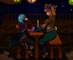 alcohol anthro beverage duo female hand_holding larger_female male male/female pirate pirate_hat pirate_outfit romantic romantic_ambiance romantic_couple romantic_dinner romantic_night size_difference small_dom_big_sub smaller_male freakster sea_of_thieves xiro_decobray hi_res