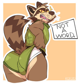 anthro bottomwear bottomwear_pull briefs butt clothing clothing_pull embarrassed hotpants male pants pants_pull raised_tail red_eyes shorts solo tail text tighty_whities underwear underwear_peeking underwear_pull whiskers white_briefs white_clothing white_underwear yellow_sclera rileyrilesfox guardians_of_the_galaxy marvel rocket_raccoon mammal procyonid raccoon absurd_res english_text hi_res