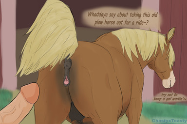 anatomically_correct anatomically_correct_anus anatomically_correct_genitalia anatomically_correct_vulva animal_genitalia animal_vulva anus barn brown_body butt clitoral_winking clitoris day detailed_background dialogue duo equine_anus equine_genitalia equine_vulva farm female female_feral female_focus feral genitals glans grass hair humanoid_genitalia humanoid_penis imminent_bestiality imminent_sex inviting_to_sex male male/female male_on_feral mane one_eye_closed outside penis plant puffy_anus quadruped raised_tail solo_focus tail teats text vein veiny_penis vulva wink ghostyxtoasty equid equine horse human mammal 3:2 absurd_res english_text hi_res