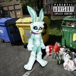 anthro blue_body blue_fur czech fluffy fur male nude solo text white_body white_fur pleskoslez parental_advisory plesky_(pleskoslez) lagomorph leporid mammal rabbit english_text