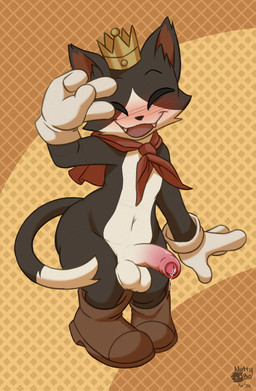 anthro balls blush bodily_fluids crown foreskin fur genital_fluids genitals gesture hand_gesture headgear humanoid_genitalia humanoid_penis male male_anthro nude open_mouth penis precum simple_background solo tail v_sign wide_hipped_anthro wide_hipped_male wide_hips nutty_bo celtic_mythology european_mythology final_fantasy final_fantasy_vii mythology square_enix cait_sith_(ff7) cat-sith domestic_cat felid feline felis mammal absurd_res hi_res