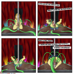 3_toes balls blush consentacles dancing dialogue erection exhibitionism feet fur genitals lights looking_at_back lying male nude open_mouth penetration penis pole pole_dancing simple_background solo stage tentacles text toes yellow_balls asbel_lhant conditional_dnp nintendo pokemon asbie generation_2_pokemon mammal pokemon_(species) typhlosion 1:1 absurd_res comic digital_media_(artwork) digital_painting_(artwork) english_text hi_res multiple_scenes painting_(artwork) shaded signature