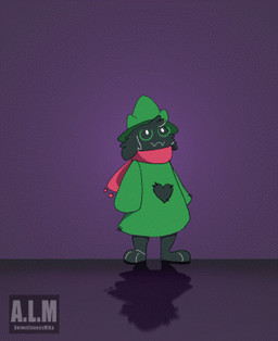 ambiguous_gender clothing eyewear fur glasses hat headgear headwear heart_symbol jumping scarf shadow simple_background solo text animelionessmika deltarune undertale_(series) ralsei bovid caprine darkner goat mammal 2018 2d_animation animated low_res