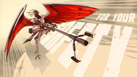 anthro armor clothed clothed_female clothing eyes_closed feathered_wings feathers female gun ranged_weapon rifle sniper_rifle solo spread_wings tail tail_feathers weapon wings david_lillie dreamkeepers major_stiletto accipitriform avian bird secretary_bird 2025 hi_res