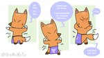 anthro apron blue_apron blue_clothing chibi clothing flexing flirting fur humor male orange_body orange_fur pupils slit_pupils solo text drememoto animal_crossing nintendo crazy_redd canid canine fox mammal english_text