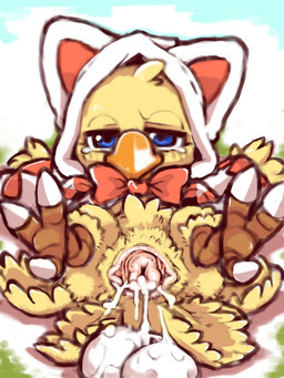 after_oviposition after_sex animal_genitalia avian_feet beak biped bipedal_feral blue_eyes bodily_fluids bow_tie cloaca cloacal_prolapse crotch_tuft cum cum_from_cloaca cum_in_cloaca cum_inside day egg feathers female feral front_view genital_fluids genitals grass half-closed_eyes head_tuft hooded_cloak leaking_cum looking_at_viewer lying lying_on_ground narrowed_eyes on_back on_ground outside oviposition plant prolapse simple_background sky solo tuft white_background yellow_body yellow_feathers young young_female young_feral diru final_fantasy square_enix mage_(final_fantasy) white_mage_(final_fantasy) avian chocobo 3:4 digital_drawing_(artwork) digital_media_(artwork) hi_res