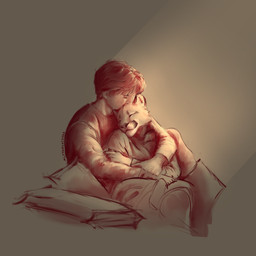 anthro cuddling duo eyes_closed female hug hugging_another hugging_from_behind kissing kissing_head male male/female alytarch cougar felid feline human mammal absurd_res hi_res