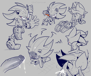 all_fours angry anthro anus backsack balls blush bodily_fluids clenched_teeth clothing cross-popping_vein cum cum_expulsion cum_from_ass cum_in_ass cum_inside disembodied_penis duo footwear frown genital_fluids genitals gloves hands_behind_back handwear humanoid_genitalia humanoid_penis kneeling leaking_precum male male/male penis precum raised_leg rear_view red_eyes scowl shaking shivering shoes solo_focus teeth undressing x_anus drcorvus sega sonic_the_hedgehog_(series) shadow_the_hedgehog eulipotyphlan hedgehog mammal 2026 digital_drawing_(artwork) digital_media_(artwork) restricted_palette