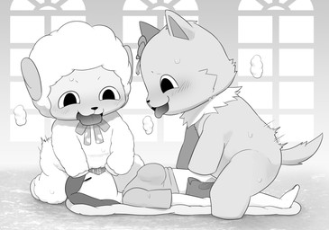 anthro blinking bodily_fluids body_pillow bow_accessory bow_ribbon detailed_background duo flower fur genital_fluids genitals grinding horn inside internal looking_at_another male masturbation outlet penetrable_sex_toy penis pillow plant plushie plushie_humping plushie_penetrated plushophilia seductive sex_doll sex_toy smile solo tongue tongue_out white_body white_fur white_wool wool_(fur) ofuro amagi_brilliant_park macaron_(amagi_brilliant_park) tirami bovid canid canine canis caprine domestic_dog mammal pomeranian sheep spitz digital_media_(artwork) hi_res monochrome
