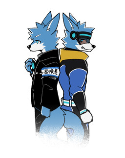 anthro biceps blue_body blue_eyes blue_fur clothing fur grin hair male multicolored_body multicolored_fur muscular muscular_male pose school_uniform simple_background smile standing superhero_costume two_tone_body two_tone_fur uniform white_background asleepchef yakumo_(asleepchef) canid canine canis domestic_dog hybrid mammal wolf absurd_res hi_res
