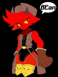 anthro boots bulge clothing cowboy_hat footwear fur hat headgear headwear kerchief leotard male red_body red_eyes red_fur shoes solo yellow_sclera beanbealum kings_of_hell gremile_'hotshot' demon imp hi_res