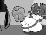 5_toes anthro areola barefoot bdsm big_breasts bondage bound breasts feet female foot_fetish foot_focus hair hair_mouth huge_breasts humanoid_feet nipples nude plantigrade simple_background soles solo toes kiss_the_pata nintendo pokemon sofia_(kiss_the_pata) generation_3_pokemon generation_6_pokemon mawile mega_evolution mega_mawile pokemon_(species) digital_media_(artwork) hi_res monochrome