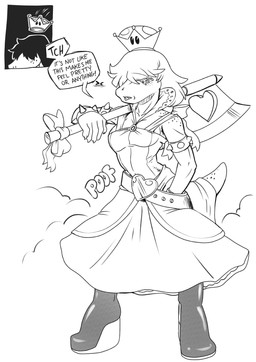 axe blush crown female headgear melee_weapon muscular muscular_female simple_background solo super_crown weapon kandlin deltarune mario_bros nintendo undertale_(series) susie_(deltarune) monster 2018 hi_res monochrome