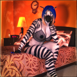 alarm_clock alcohol anthro areola arm_support bed bed_covers bedding bedroom beverage biped black_body black_fur black_nipples black_stripes blue_eyes blue_hair bottle bra breasts carpet cigarette cleavage clock clothed clothing colored_nails container detailed_background end_table female fur furniture glass hair highlights_(coloring) inside lamp leaning_on_elbow lingerie multicolored_body multicolored_fur nails nightstand nipples on_bed pillow sitting smoke solo striped_body striped_fur stripes translucent translucent_clothing translucent_lingerie two_tone_body two_tone_fur underwear white_body white_fur xrayzebra4 jubes_(xrayzebra4) equid equine mammal zebra 1:1 2015 3d_(artwork) digital_media_(artwork)