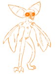 anthro big_ears breasts claws clenched_teeth digitigrade eyelashes female fingers genitals grin humanoid_genitalia humanoid_pussy looking_at_viewer navel nipples nude open_mouth open_smile orange_body orange_line_art pussy sharp_teeth simple_background slim small_breasts smile snout solo standing tail teeth three-quarter_view toe_claws white_background winged_arms wings the_weaver terraria bat lava_bat_(terraria) mammal 2025 colored_line_art digital_media_(artwork) full-length_portrait monochrome orange_and_white portrait sketch