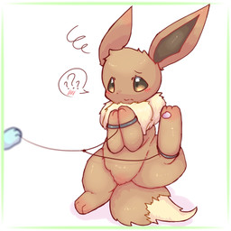 ambiguous_gender bdsm blush blush_lines cuff_(restraint) duo featureless_crotch feral leash leash_pull raised_leg restraints shackles simple_background solo_focus white_background monja_(artist) nintendo pokemon eevee generation_1_pokemon pokemon_(species) 1:1 hi_res