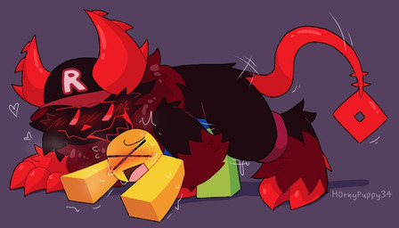 2_horns 2_toes ambiguous_gender ambiguous_penetrated ambiguous_penetration anthro anthro_penetrating anthro_penetrating_humanoid blush bodily_fluids claws clothing duo feet from_behind_position hat hat_only headgear headgear_only headwear headwear_only heart_symbol hooves horn humanoid_on_anthro humanoid_penetrated lifting_partner long_tail male male/ambiguous male_penetrating male_penetrating_ambiguous mostly_nude penetration penile penile_penetration prone_bone_position questionable_consent red_claws red_tail sex simple_background size_difference smaller_penetrated speed_bump_position straddling tail tears tears_of_pleasure toes unguligrade yellow_body yellow_skin nejajiku_nsfw forsaken_(roblox) roblox guest_666_(forsaken) noob_(forsaken) noob_(roblox) demon humanoid mammal monster 2026 nonbinary_(lore)