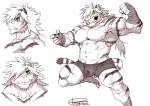 5_fingers abs anthro biceps bulge fingers fur green_eyes hand_wraps humanoid_hands male markings muscular muscular_male muscular_thighs nipples pecs striped_body striped_fur striped_markings striped_tail stripes tail tail_markings wraps husky_(artist) koreanhusky lifewonders tokyo_afterschool_summoners macan_(tas) felid mammal pantherine tiger multiple_images signature