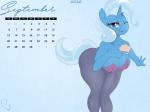 anthro anthrofied bent_over big_breasts breasts calendar cleavage clothed clothing equid equine female friendship_is_magic hanging_breasts hasbro horn mammal my_little_pony mythological_creature mythological_equine mythology one_eye_closed phylloaurea skimpy solo trixie_(mlp) unicorn wink