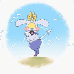 1_eye 2_horns bodily_fluids butt fur hooved_toes hooves horn nude open_mouth purple_body purple_skin red_hooves simple_background spade_tail sweat sweatdrop tail teeth text thick_thighs toony tuft wide_hips yellow_horn 1mp prince_gamon_(1mp) bovid caprine caprine_demon demon imp mammal 1:1 2025 animated artist_name colored digital_drawing_(artwork) digital_media_(artwork) english_text flat_colors frame_by_frame loop signature