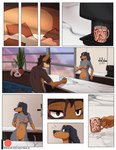 anthro bed beverage big_ears boxers_(clothing) breasts brown_body brown_fur casual_nudity clothed clothing coffee duo female floppy_ears fur furniture genitals grey_body grey_fur kitchen long_ears male male/female morning navel nipples nude nude_anthro nude_female pussy tail topless topless_anthro topless_male underwear wolfpsalm brandy_(wolfpsalm) josh_(chewythewolf) bluetick_coonhound canid canine canis coonhound coyote domestic_dog hunting_dog hybrid mammal scent_hound wolf comic hi_res