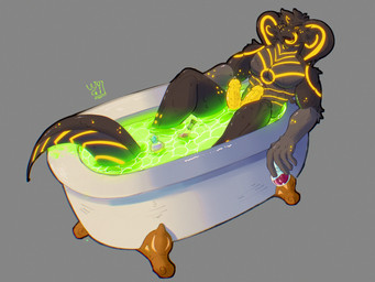 2_penises anthro bathing bathroom bathtub breasts fluorescent_light forked_tongue genitals glowing glowing_eyes hypnosis looking_at_viewer male male/male medical_instrument mind_control multi_genitalia multi_penis nude open_mouth partially_submerged penis potion relaxing ringed_eyes scientific_instrument sex simple_background slime smile solo tongue vial unwugi ouroboros_dinamadeus goo_creature reptile scalie snake 4:3 absurd_res hi_res